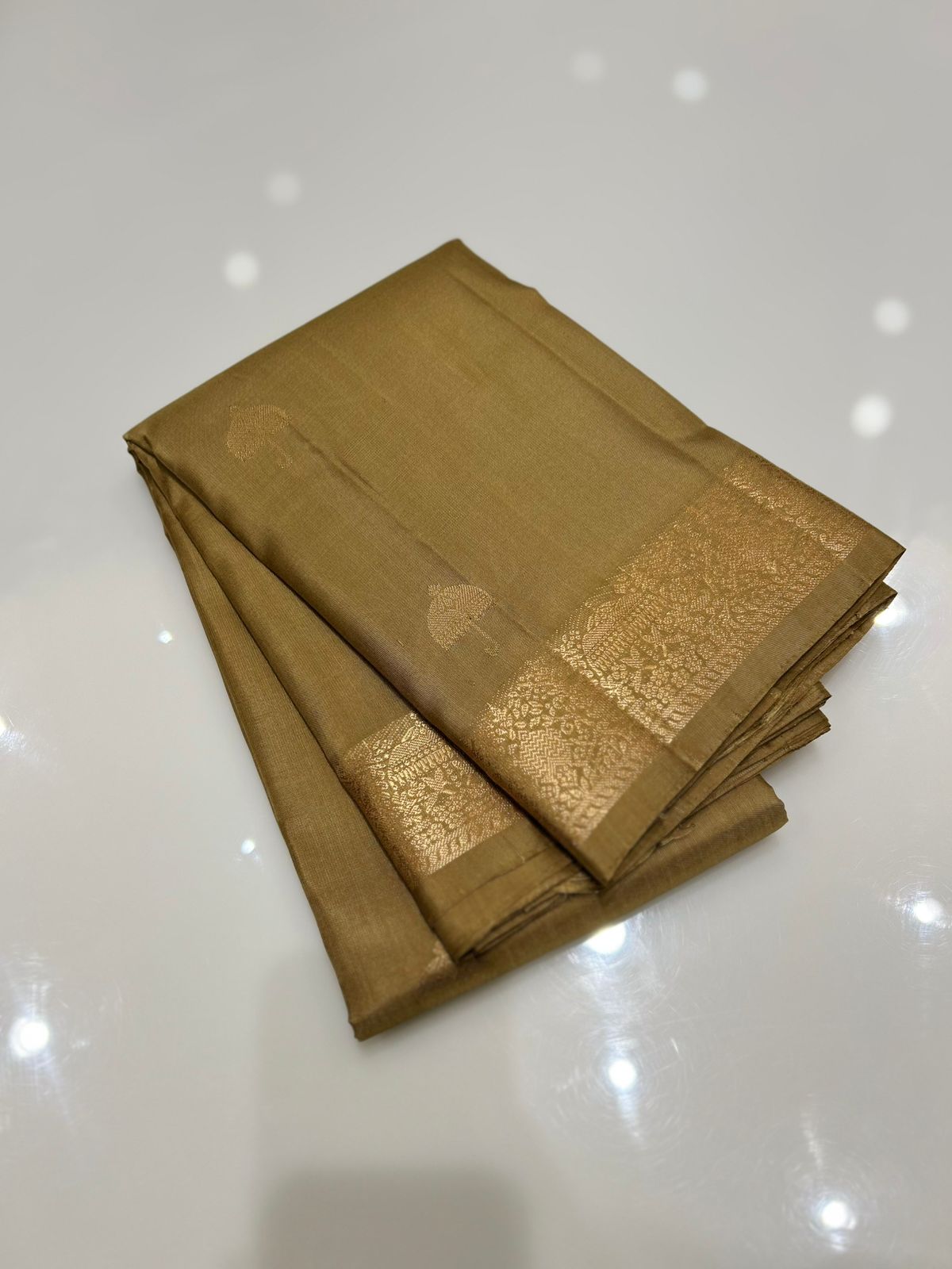 KANCHIPURAM SAREE- Olive green Search code  6666