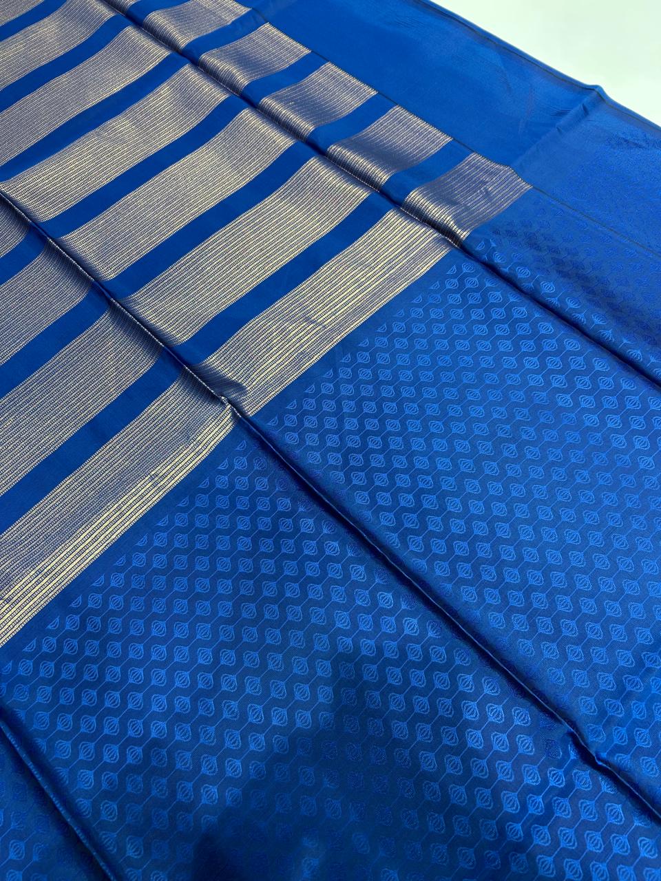 Semi Silk Saree -Blue  Search code 3700