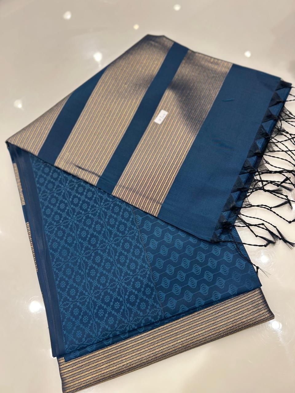 Semi Silk Saree -Turquoise Blue  Search code 9500