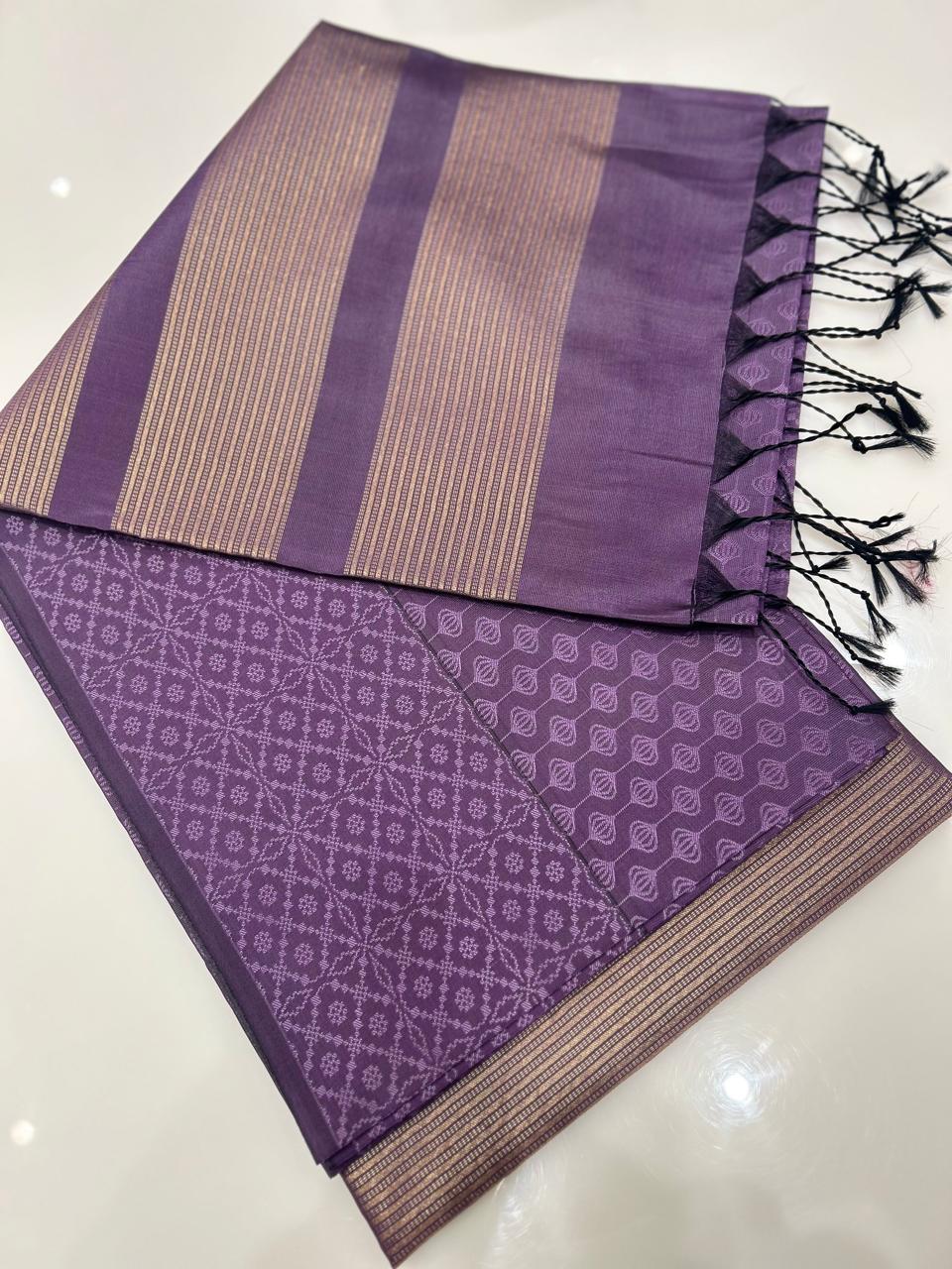 Semi Silk Saree - Dusty lavender Search code 9502