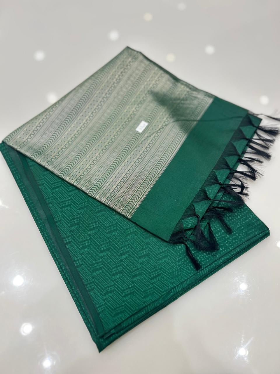 Semi Silk Saree -Green  Search code 9503