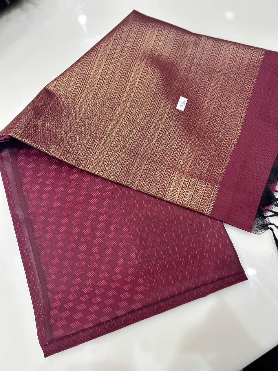 Semi Silk Saree -Maroon Search code 9504