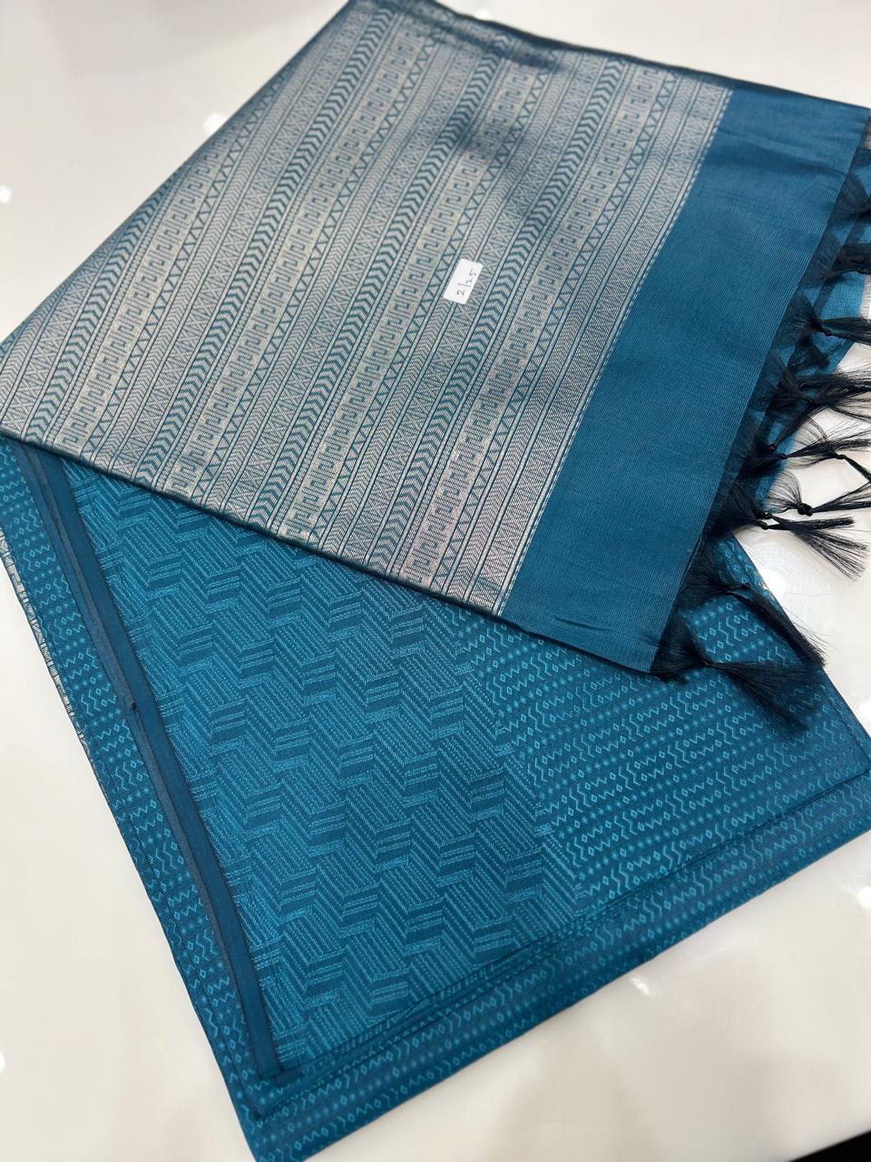 Semi Silk Saree -Turquoise blue Search code 9508