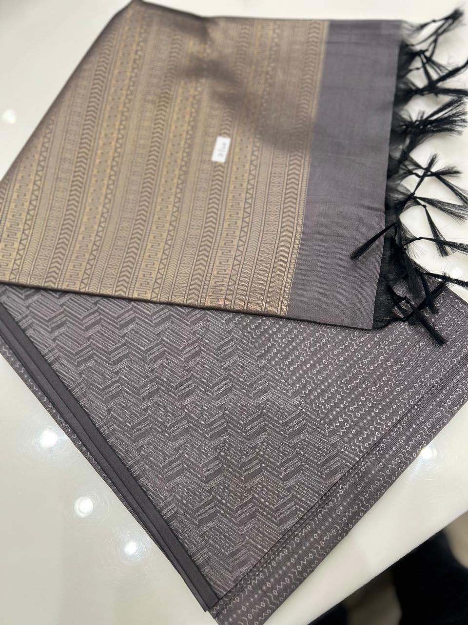 Semi Silk Saree -Gray Search code 9505