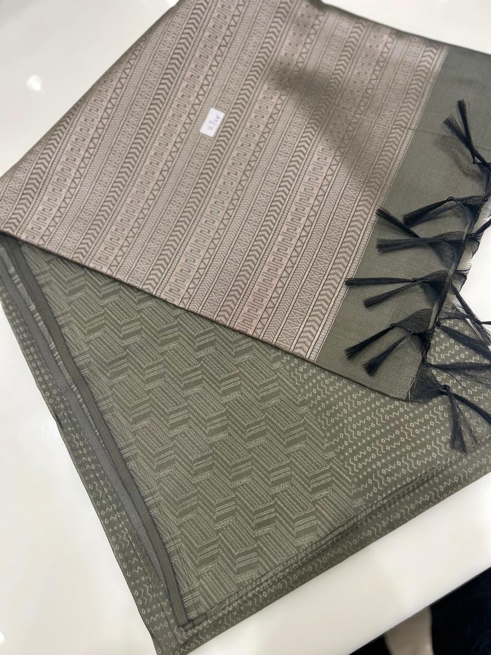 Semi Silk Saree -Dusty green Search code 9506