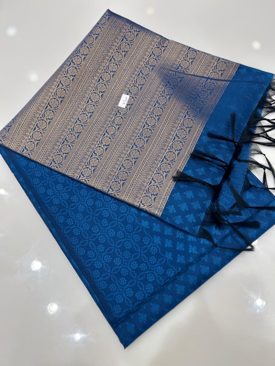 Semi Silk Saree - blue Search code 9509