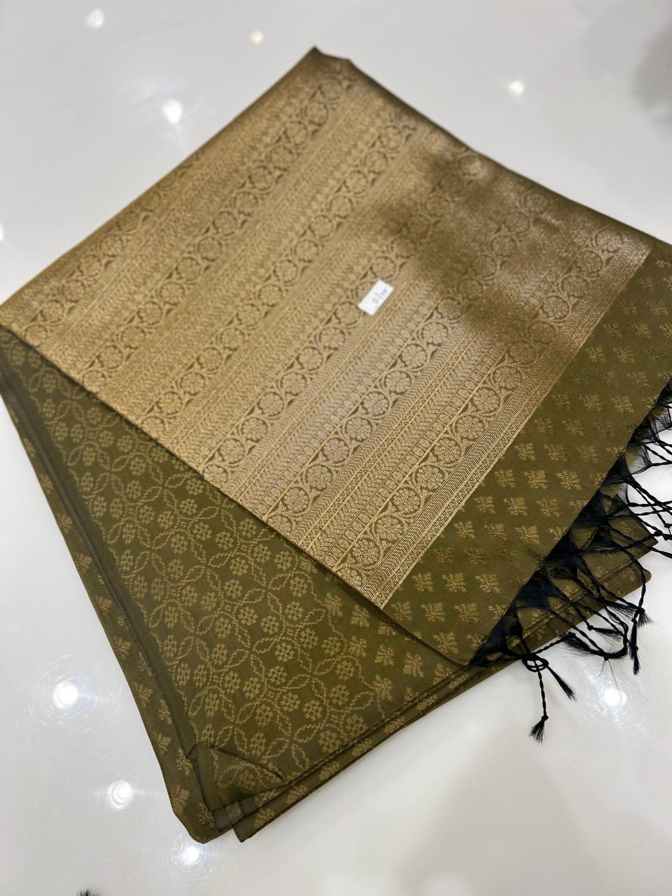 Semi Silk Saree -Mehndi green color  Search code 9513