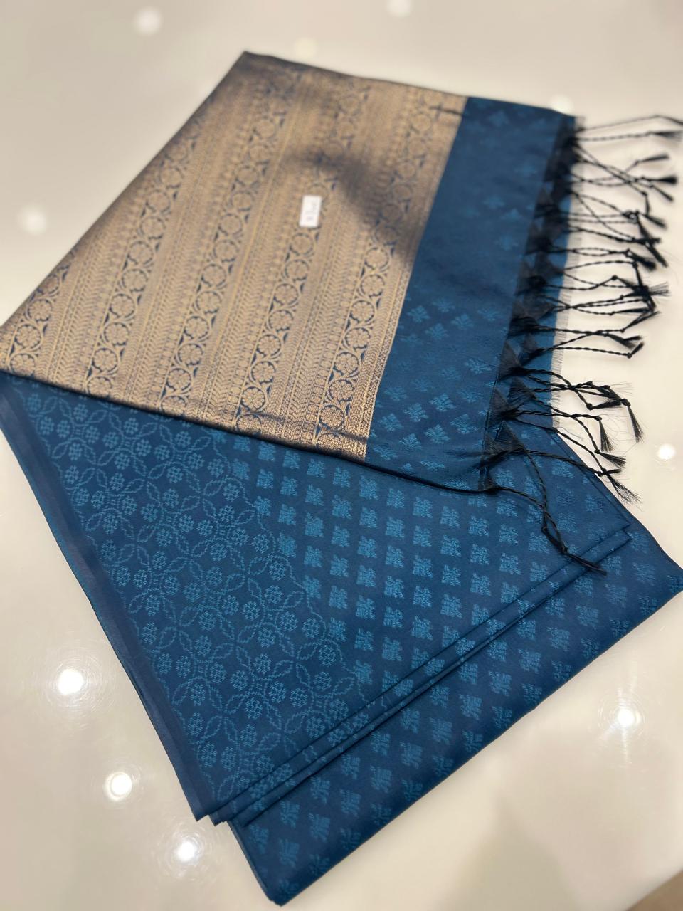 Semi Silk Saree -Dusty  blue Search code 9510