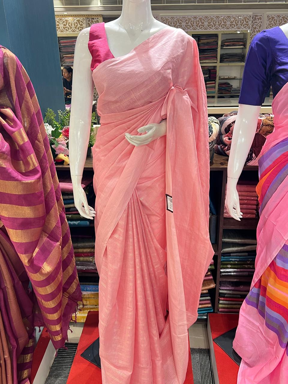 Chanderi silk saree - Onion Pink Search code  6683