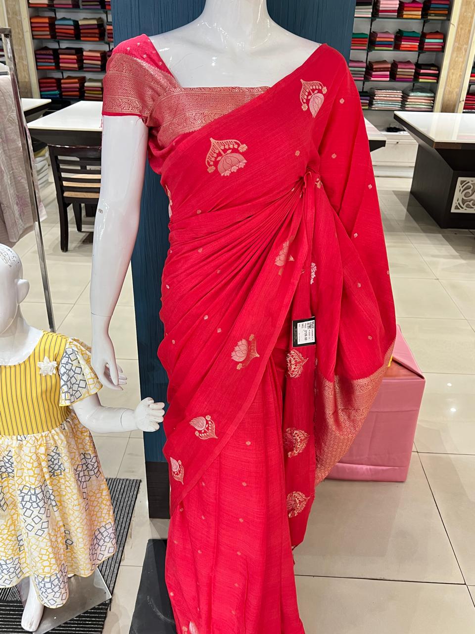 Semi silk  saree -Carrot peach Search code  6686