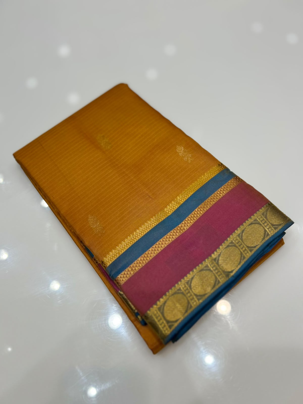 KANCHIPURAM SAREE- Mango yellow Search code  6681