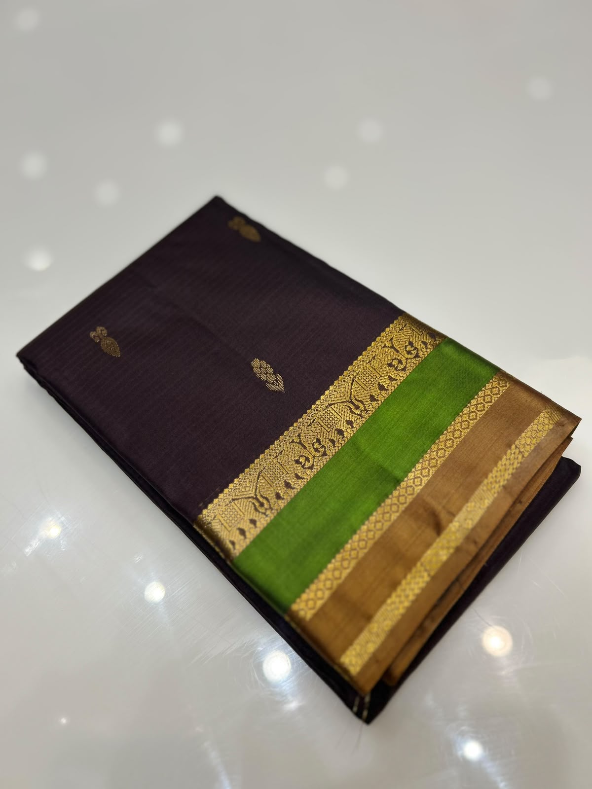 KANCHIPURAM SAREE- Dark coffee brown  Search code  6682
