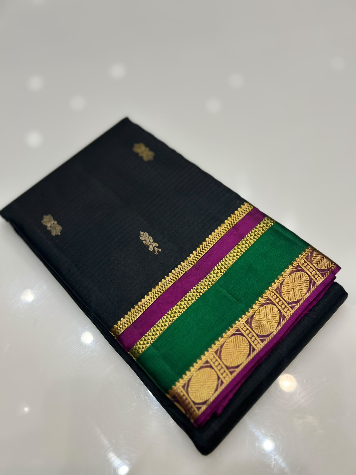 KANCHIPURAM SAREE- Black   Search code  6683