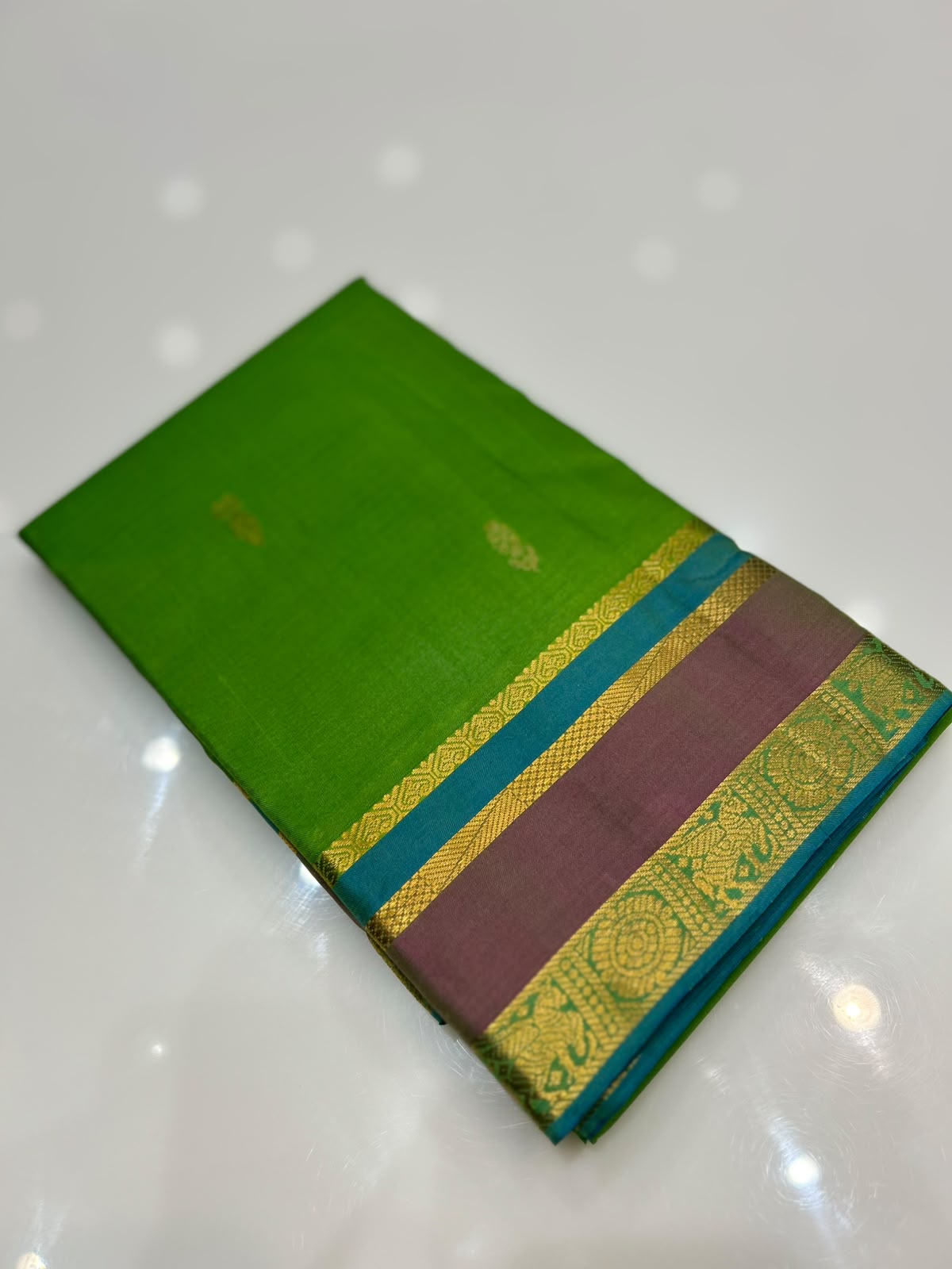 KANCHIPURAM SAREE- Parrot green Search code  6684