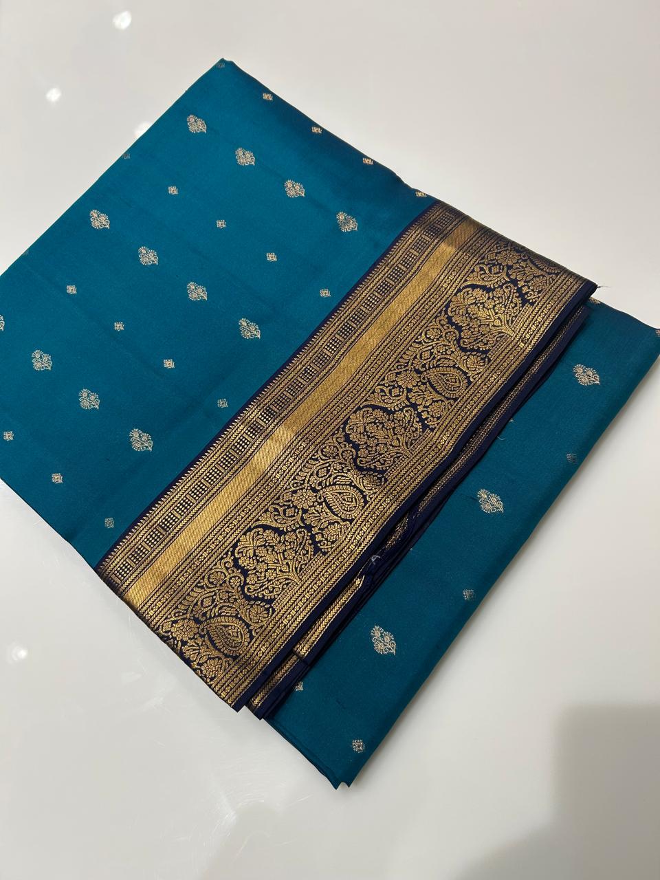 KANCHIPURAM SAREE-Peacock blue  Search code 70012