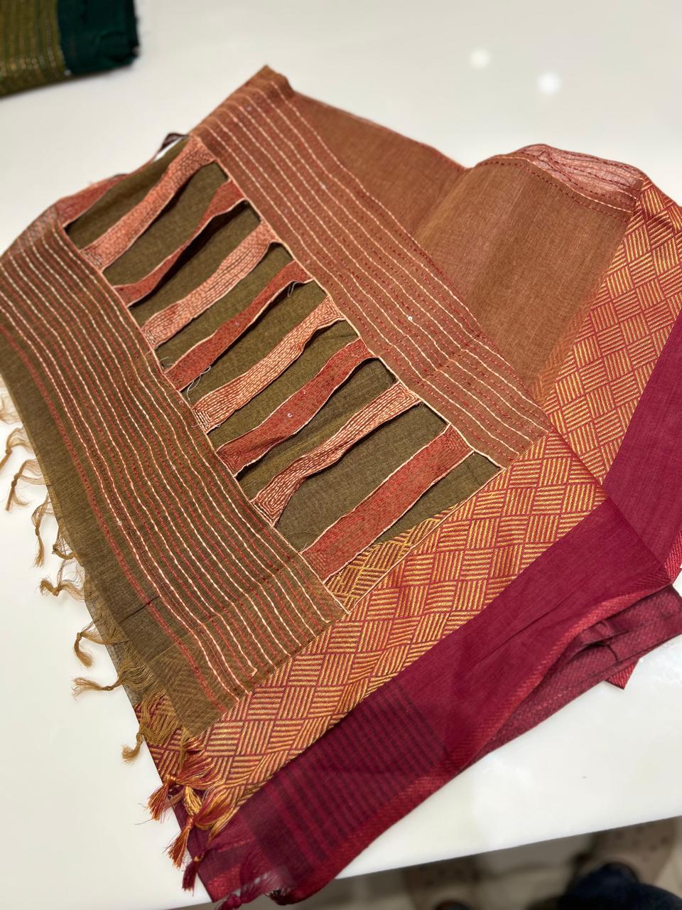 Cotton  Saree-Brown to Maroon  Search code 5004