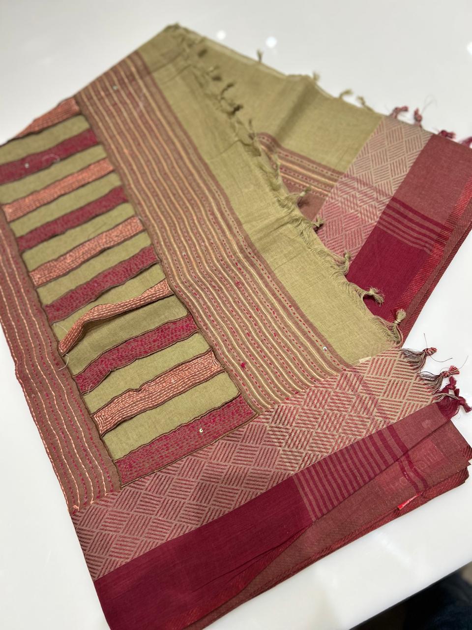 Cotton  Saree-Chiku  to maroon  Search code 5007