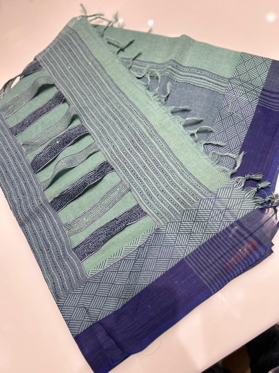 Cotton  Saree-Ocean blue to blue   Search code 5005