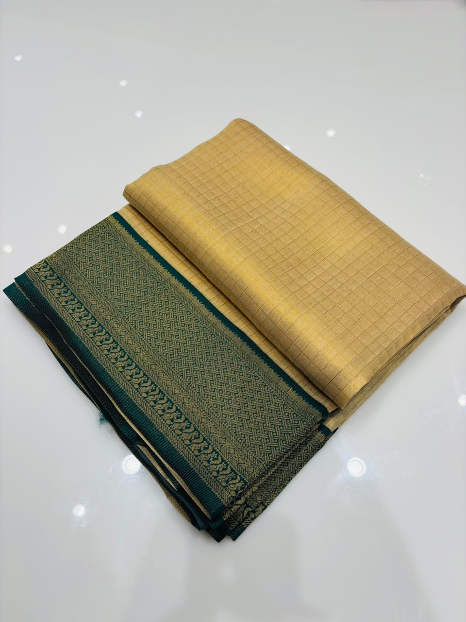 Semi Silk Saree-Premium Check Pattern with a Rich green Border serch code 90002