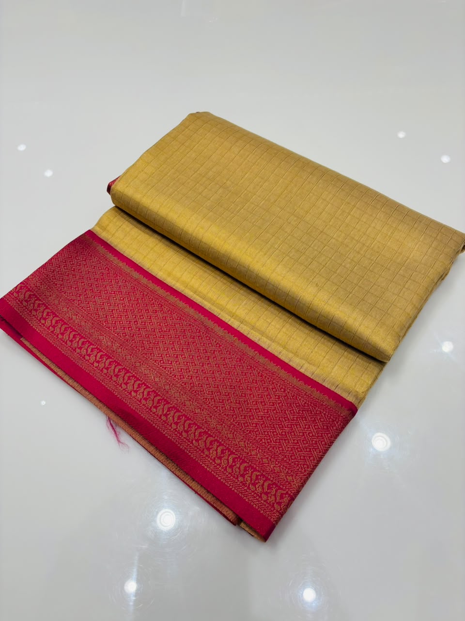 semi silk saree. Check Pattern with Rani Pink Border serch code 90003