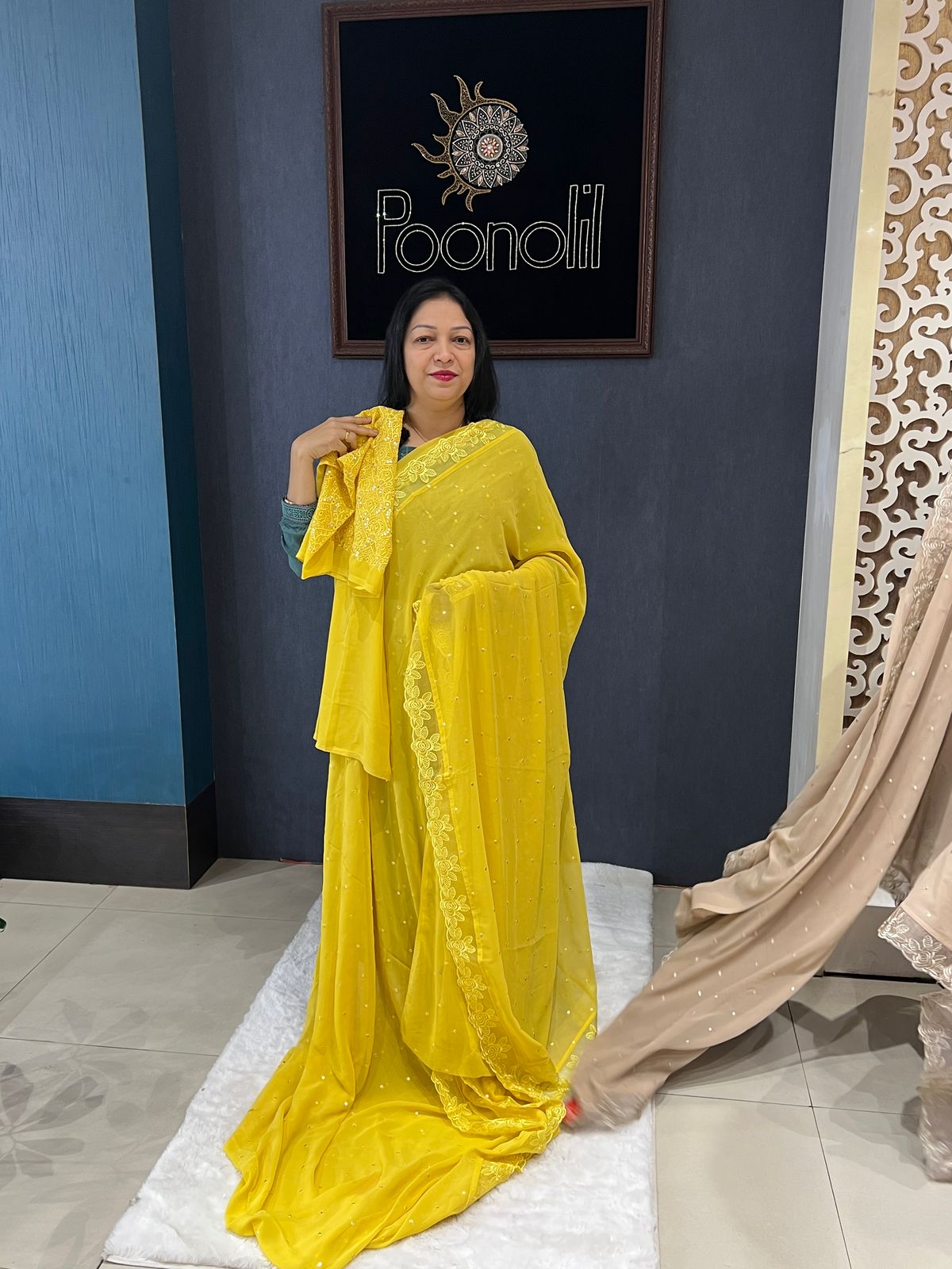 Georgette saree-Yellow shade shade Search code 2306