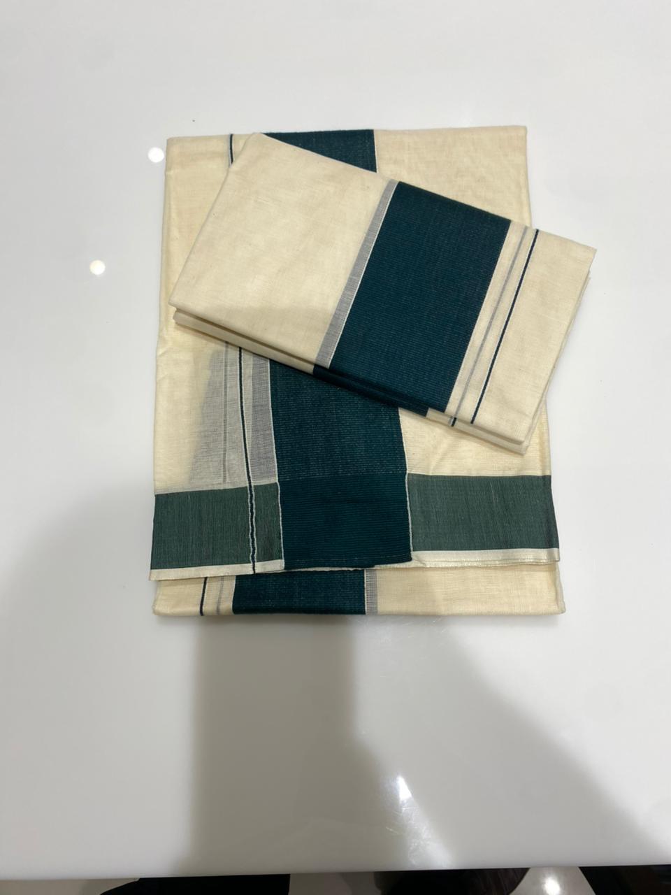 Set Mundu   -Dark Green color Cotton  Search code 7302