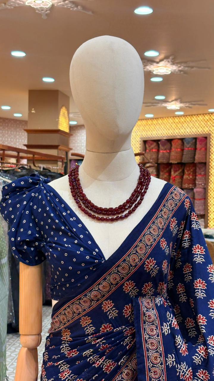 Ajrakh SAREE-navy  blue shade Search code 3520