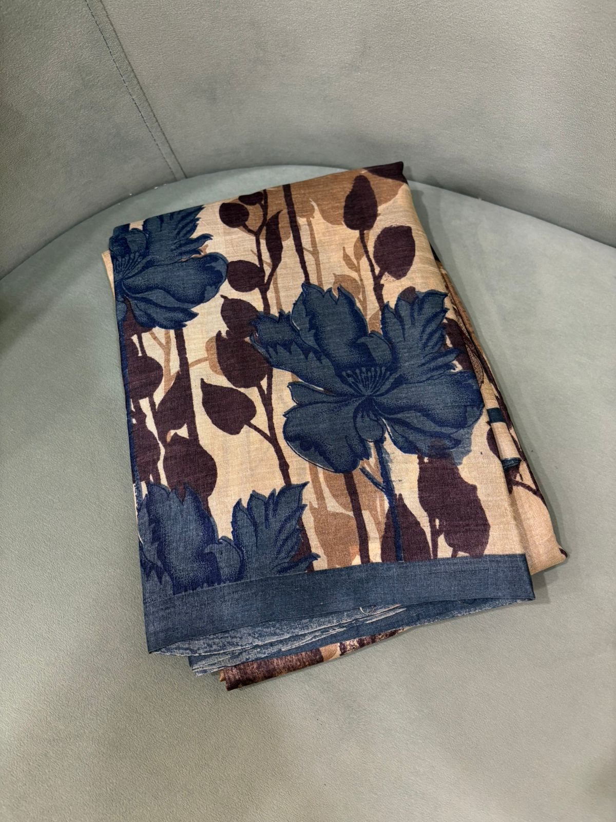 Desi tussar saree  - brown  teal blue Shade Search code 3501