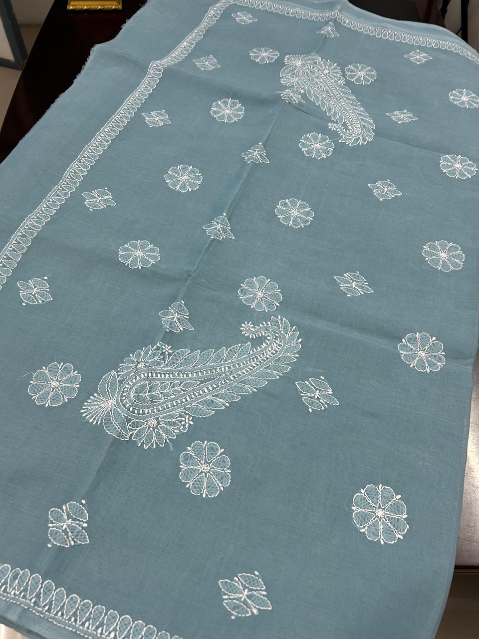 Lucknowi Hand-Stitched Cotton Chikan Kari Saree - Monochrome Series  Search code  6600