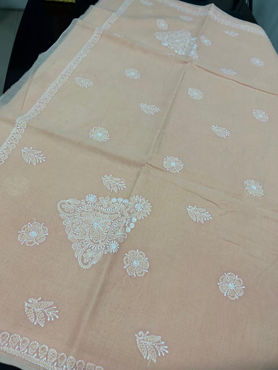 Lucknowi Hand-Stitched Cotton Chikan Kari Saree - Monochrome Series  Search code  6600