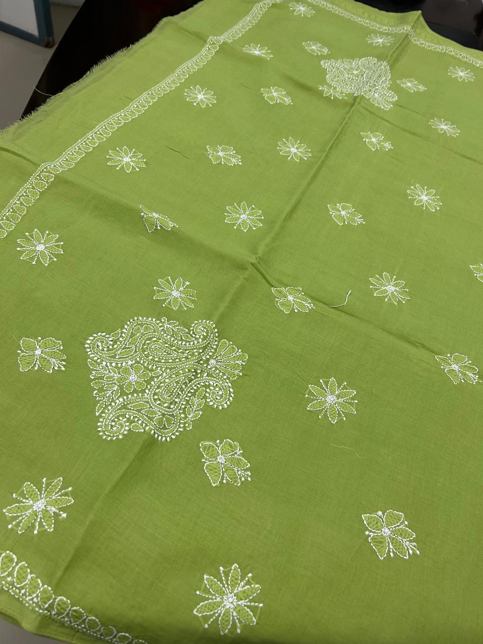 Lucknowi Hand-Stitched Cotton Chikan Kari Saree - Monochrome Series  Search code  6600