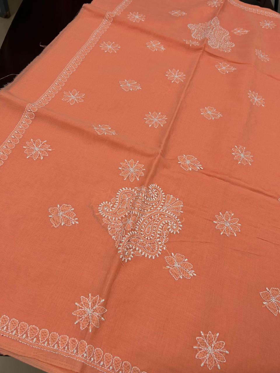 Lucknowi Hand-Stitched Cotton Chikan Kari Saree - Monochrome Series  Search code  6600