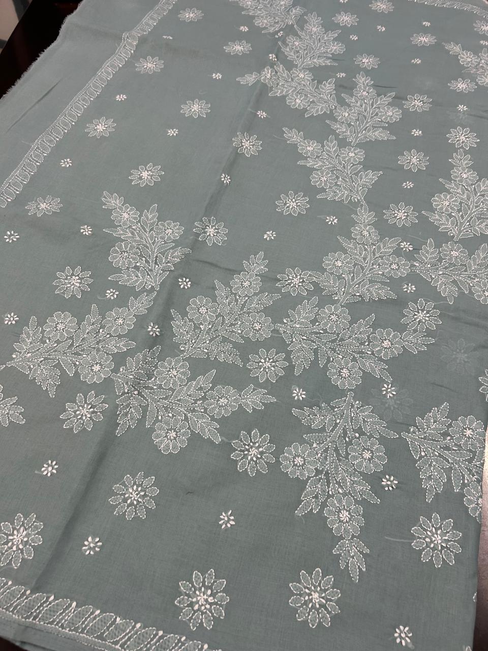 Lucknowi Hand-Stitched Cotton Chikan Kari Saree - Monochrome Series  Search code  6601