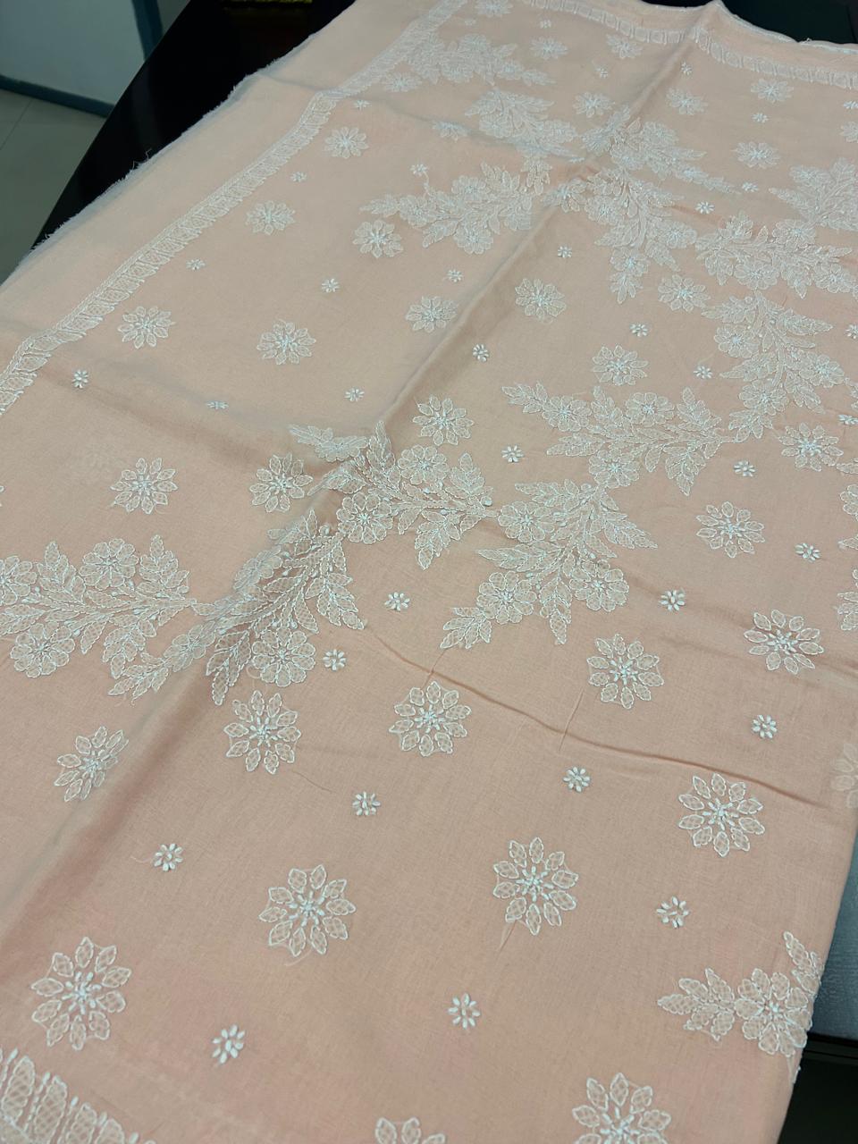 Lucknowi Hand-Stitched Cotton Chikan Kari Saree - Monochrome Series  Search code  6601