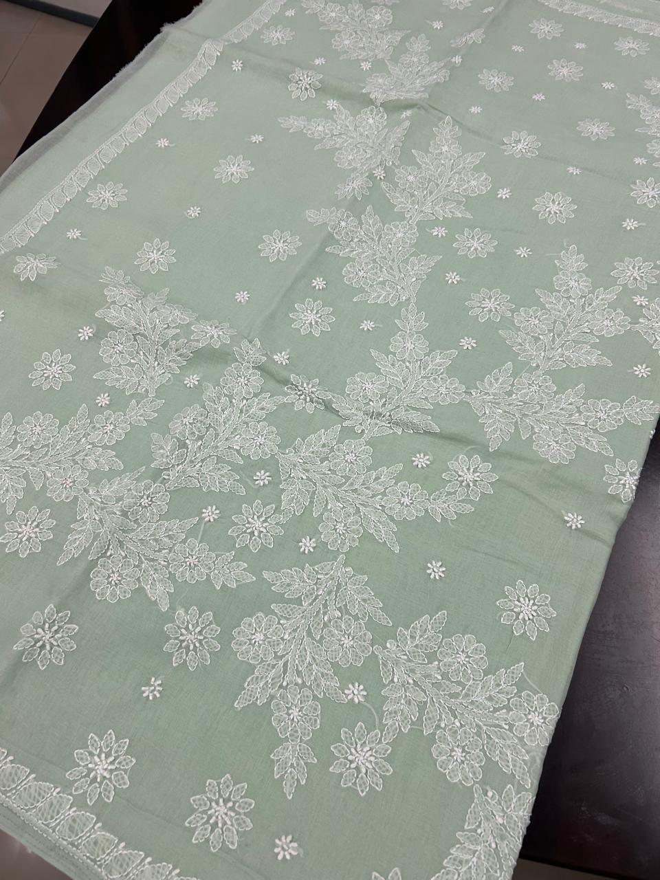 Lucknowi Hand-Stitched Cotton Chikan Kari Saree - Monochrome Series  Search code  6601