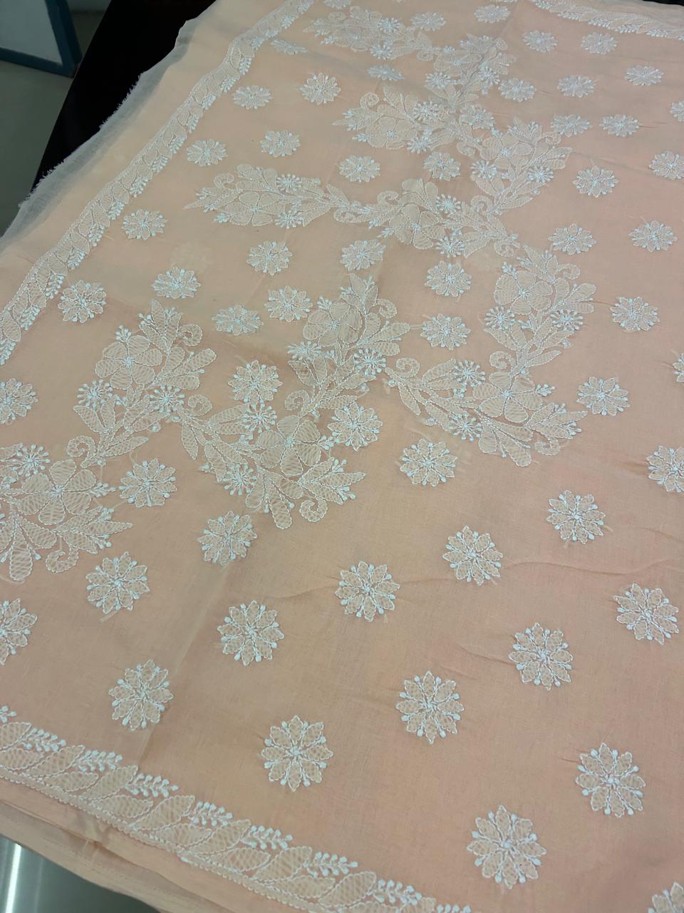 Lucknowi Hand-Stitched Cotton Chikan Kari Saree - Monochrome Series  Search code  6602