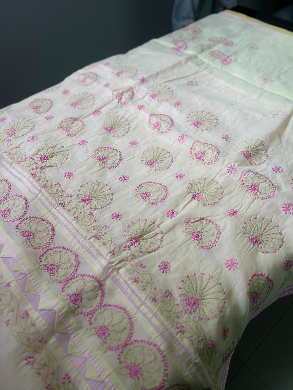 Lucknowi Hand-Stitched Cotton Chikan Kari Saree - Monochrome Series  Search code  6603