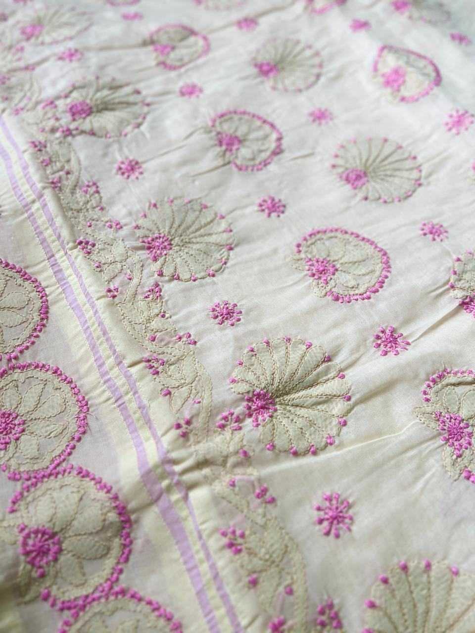 Lucknowi Hand-Stitched Cotton Chikan Kari Saree - Monochrome Series  Search code  6603