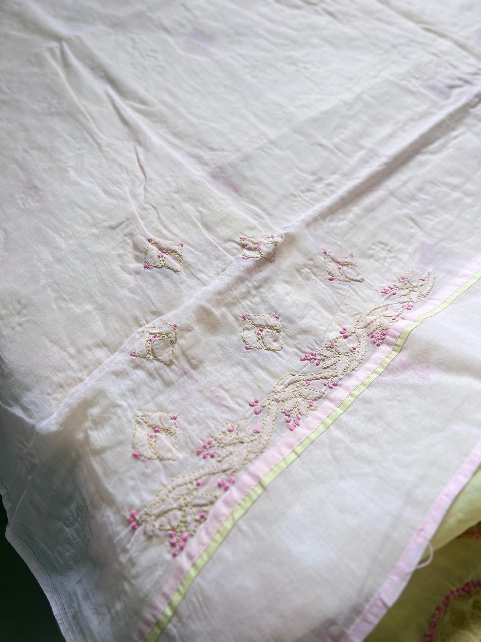 Lucknowi Hand-Stitched Cotton Chikan Kari Saree - Monochrome Series  Search code  6603