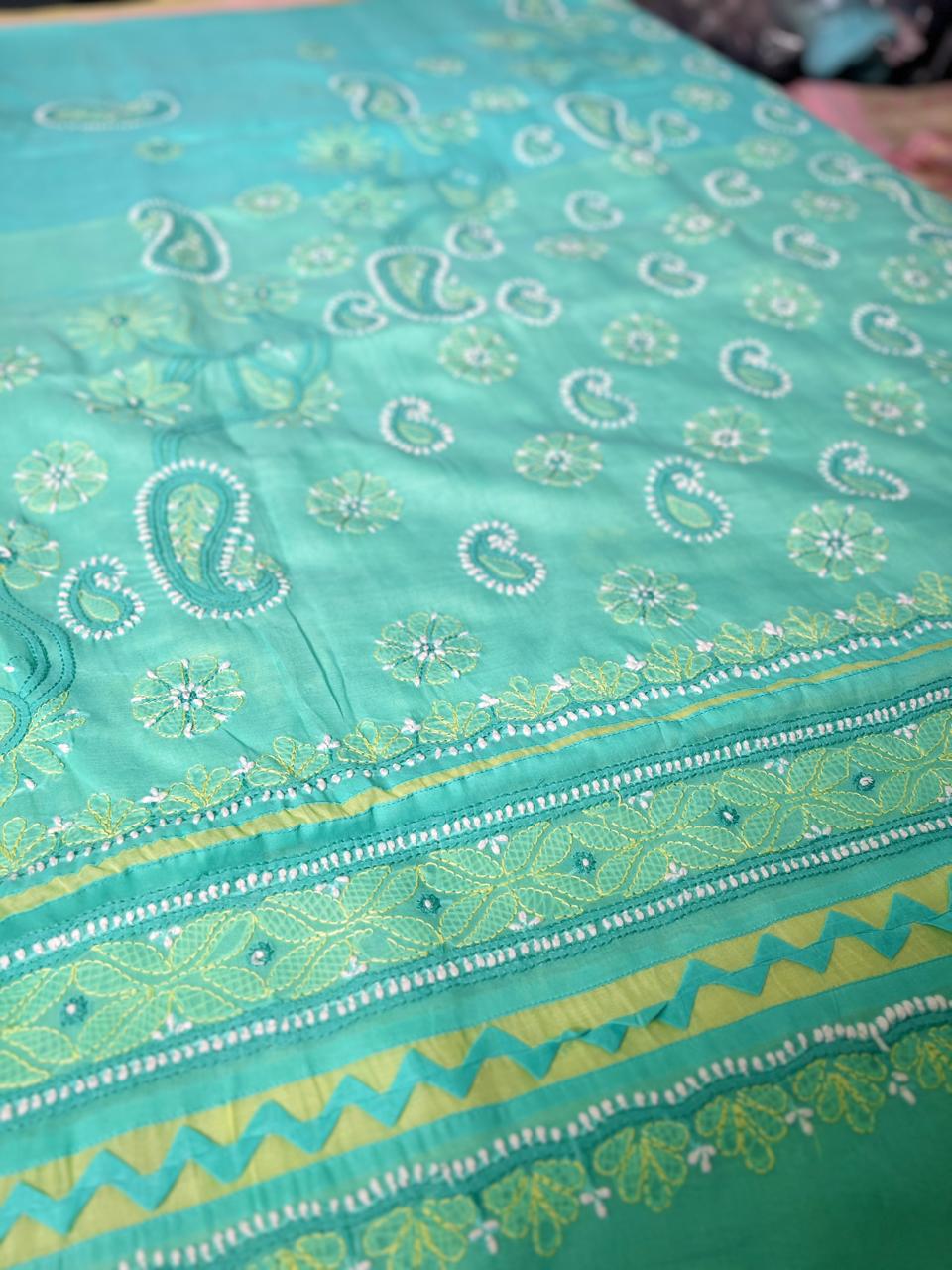 Lucknowi Hand-Stitched Cotton Chikan Kari Saree - Monochrome Series  Search code  6603