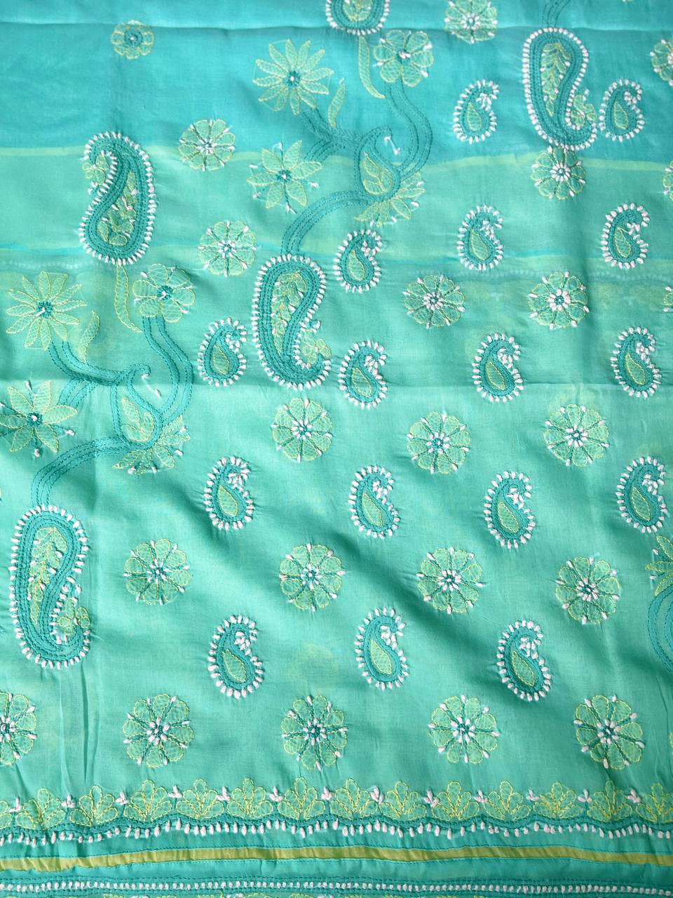 Lucknowi Hand-Stitched Cotton Chikan Kari Saree - Monochrome Series  Search code  6603