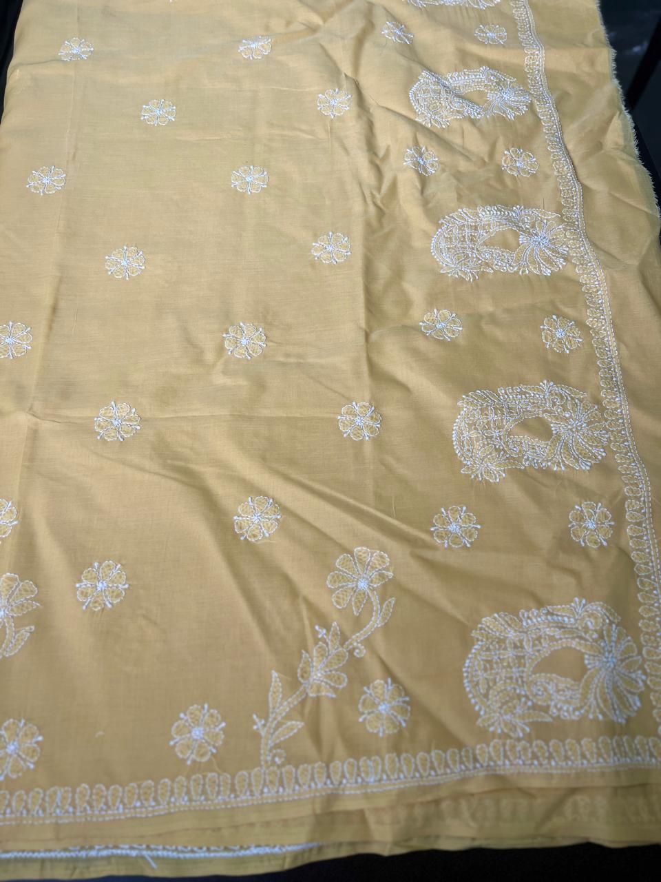 Lucknowi Hand-Stitched Cotton Chikan Kari Saree - Monochrome Series  Search code  6604