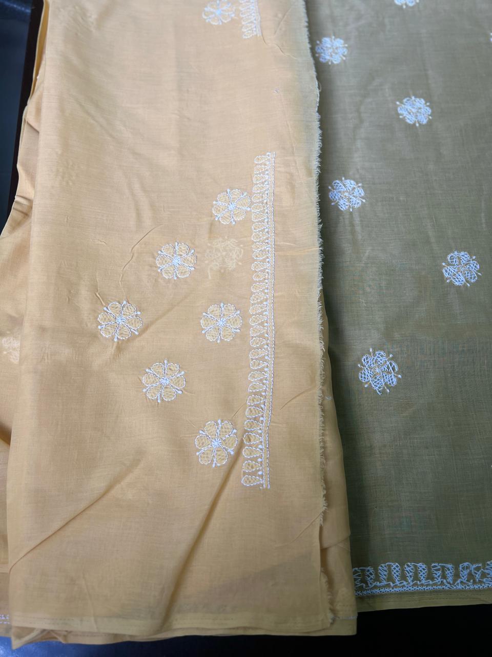 Lucknowi Hand-Stitched Cotton Chikan Kari Saree - Monochrome Series  Search code  6604