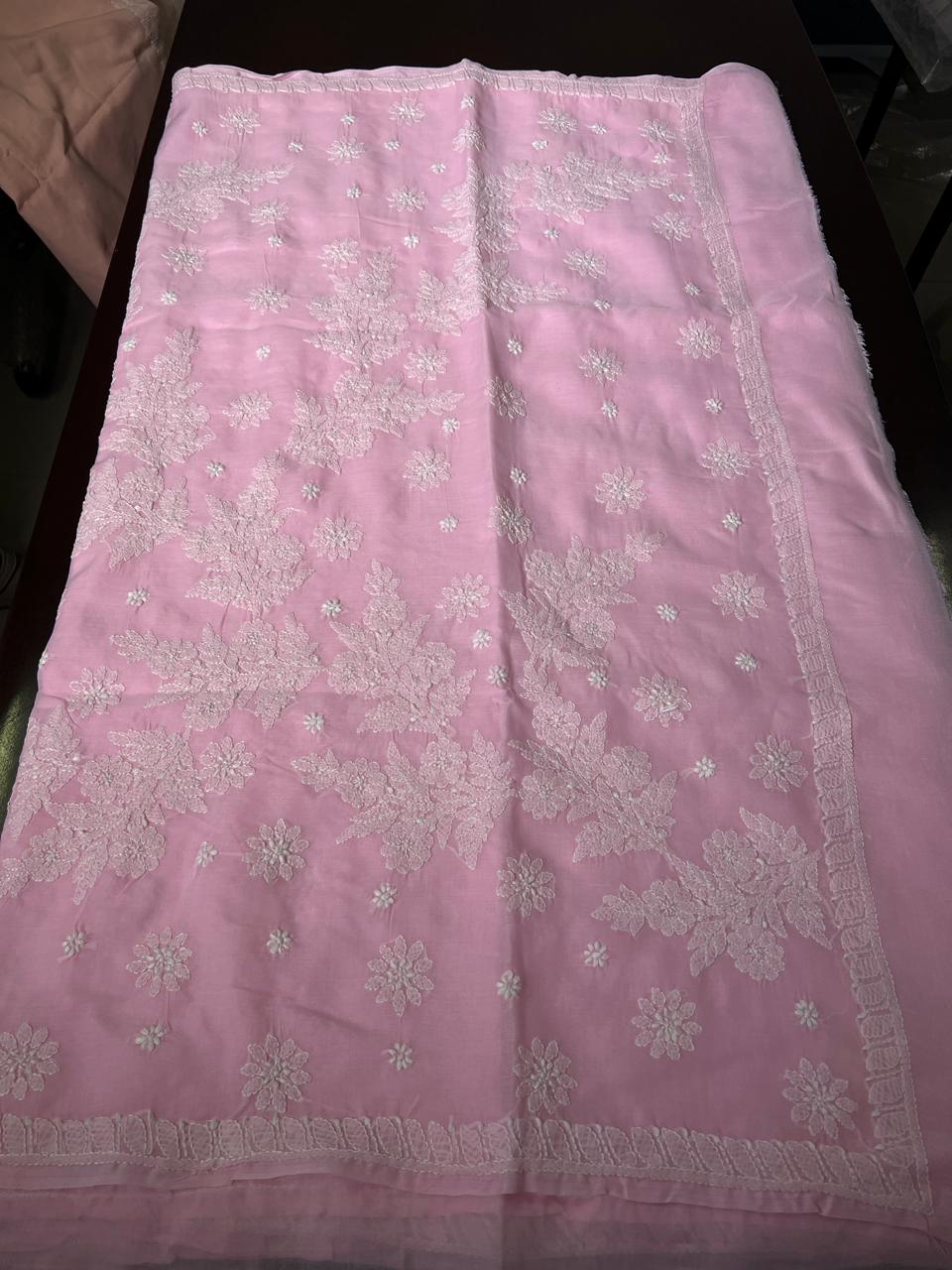 Lucknowi Hand-Stitched Cotton Chikan Kari Saree - Monochrome Series  Search code  6604