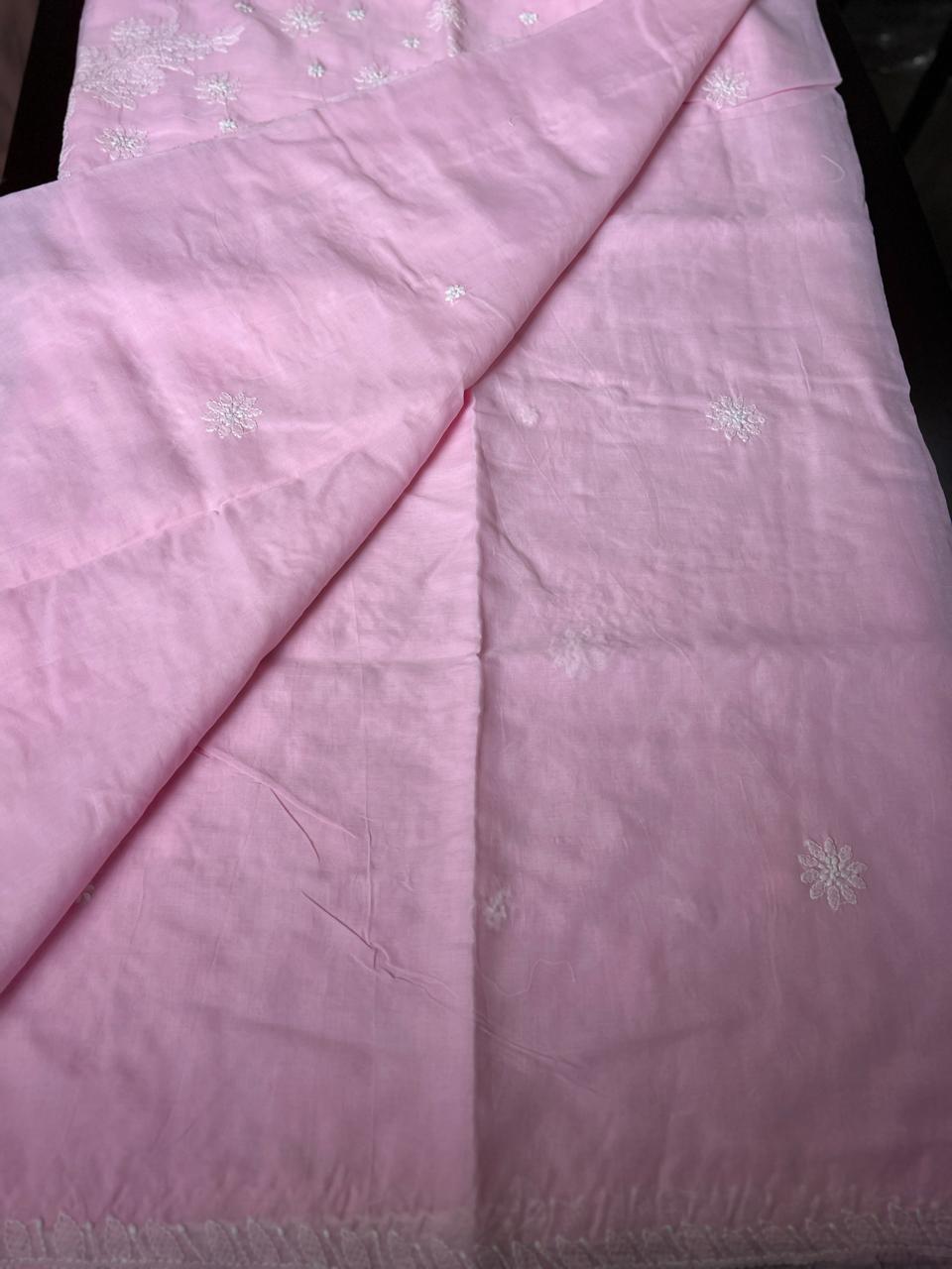 Lucknowi Hand-Stitched Cotton Chikan Kari Saree - Monochrome Series  Search code  6604