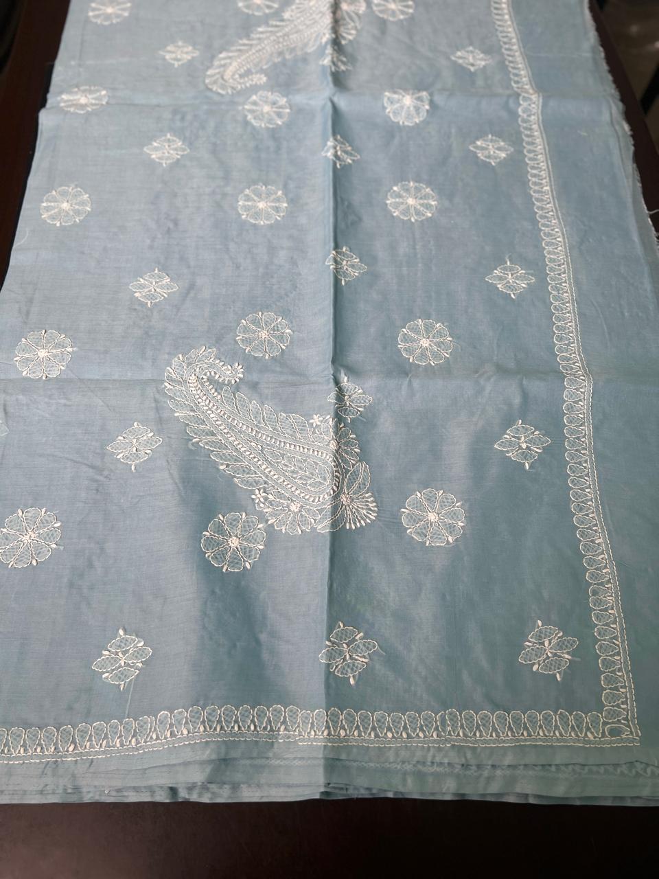 Lucknowi Hand-Stitched Cotton Chikan Kari Saree - Monochrome Series  Search code  6604