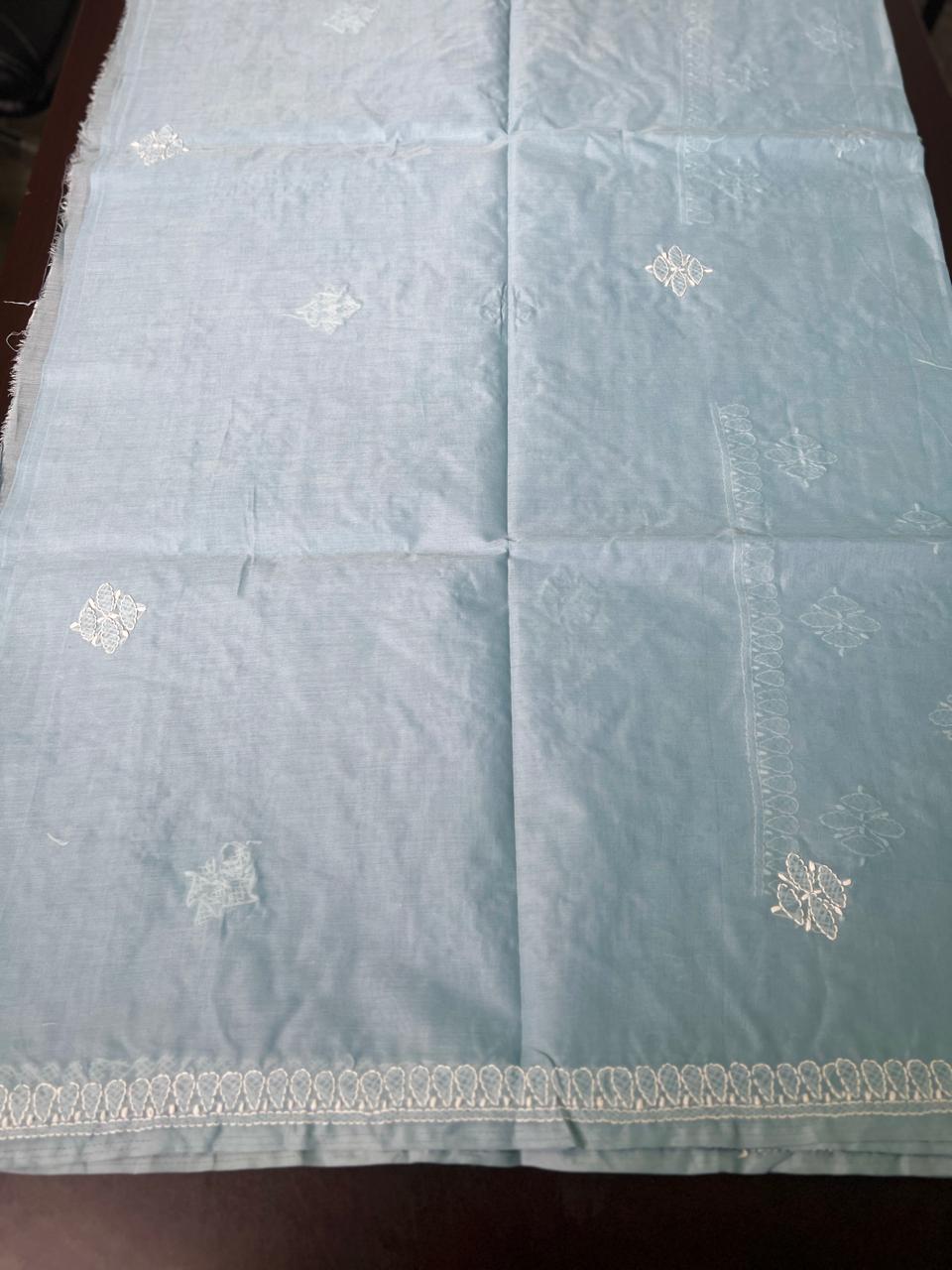 Lucknowi Hand-Stitched Cotton Chikan Kari Saree - Monochrome Series  Search code  6604