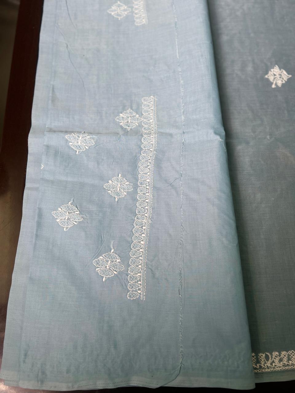 Lucknowi Hand-Stitched Cotton Chikan Kari Saree - Monochrome Series  Search code  6604