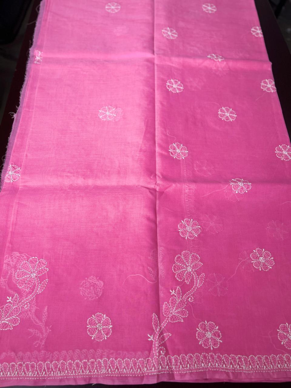 Lucknowi Hand-Stitched Cotton Chikan Kari Saree - Monochrome Series  Search code  6604