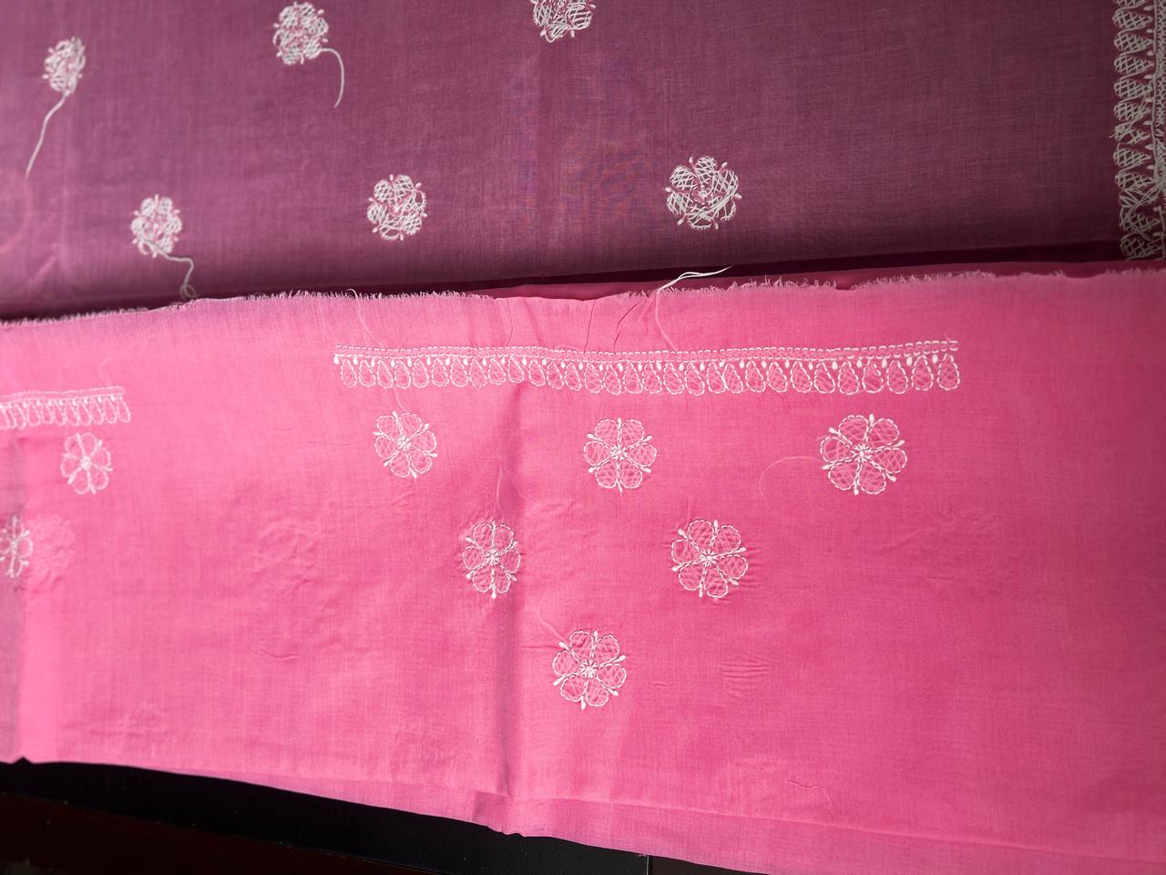 Lucknowi Hand-Stitched Cotton Chikan Kari Saree - Monochrome Series  Search code  6604